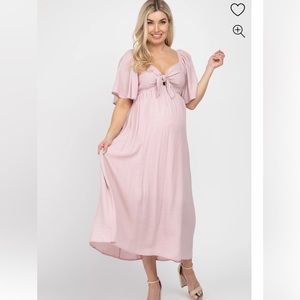 Light Pink Front Tie Ruffle Sleeve Maternity Dress